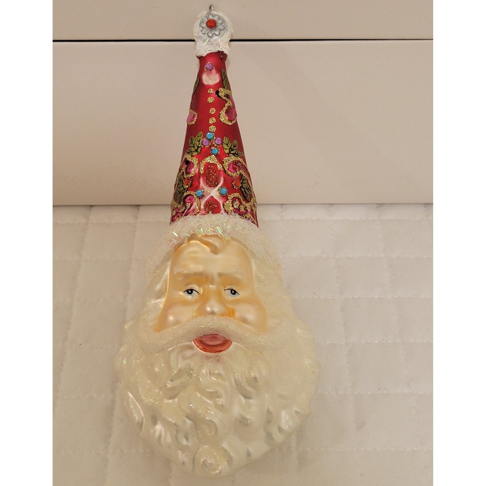Vintage Style Hand-Blown Glass Santa Claus Head Icicle Ornament Retro Christmas